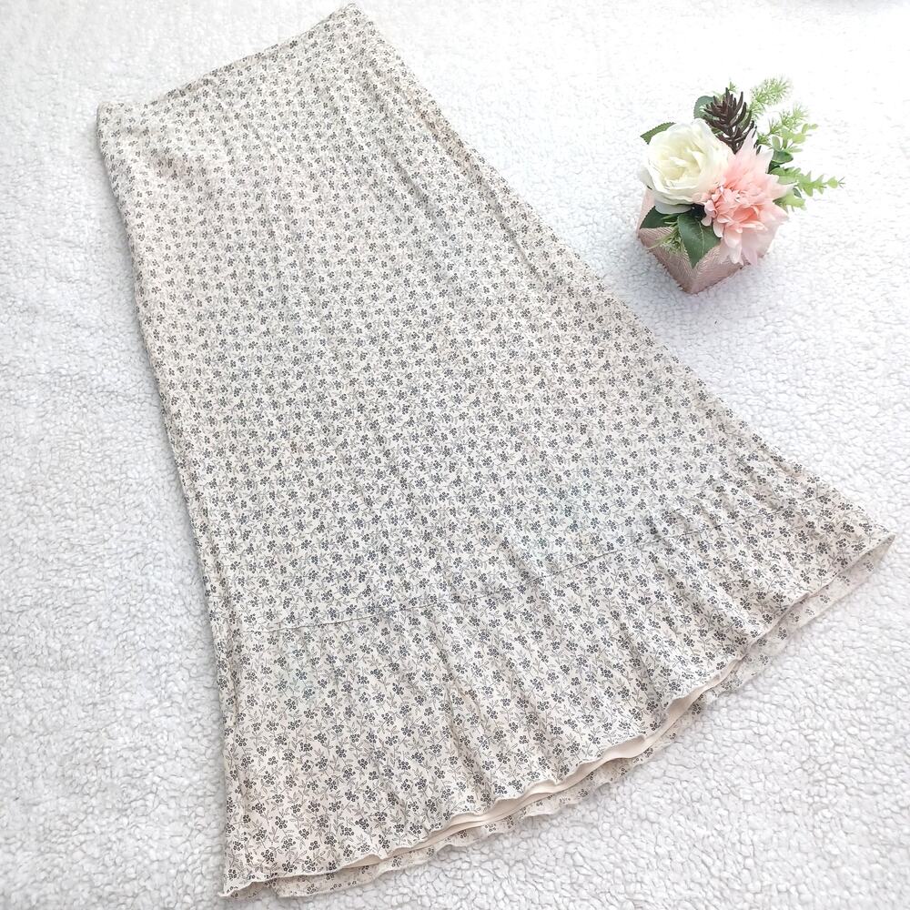 Sundance Skirt Silk Linen Midi Ditzy Floral Godet Prairie‎ Cottage Core Cream 